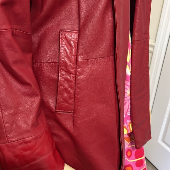 LORD & TAYLOR Vintage Size 8 Red Leather Open Coat - Picture 13 of 14